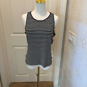 Adrienne Vittadini Striped Sleeveless Top in Women's Size Large Tank Black White